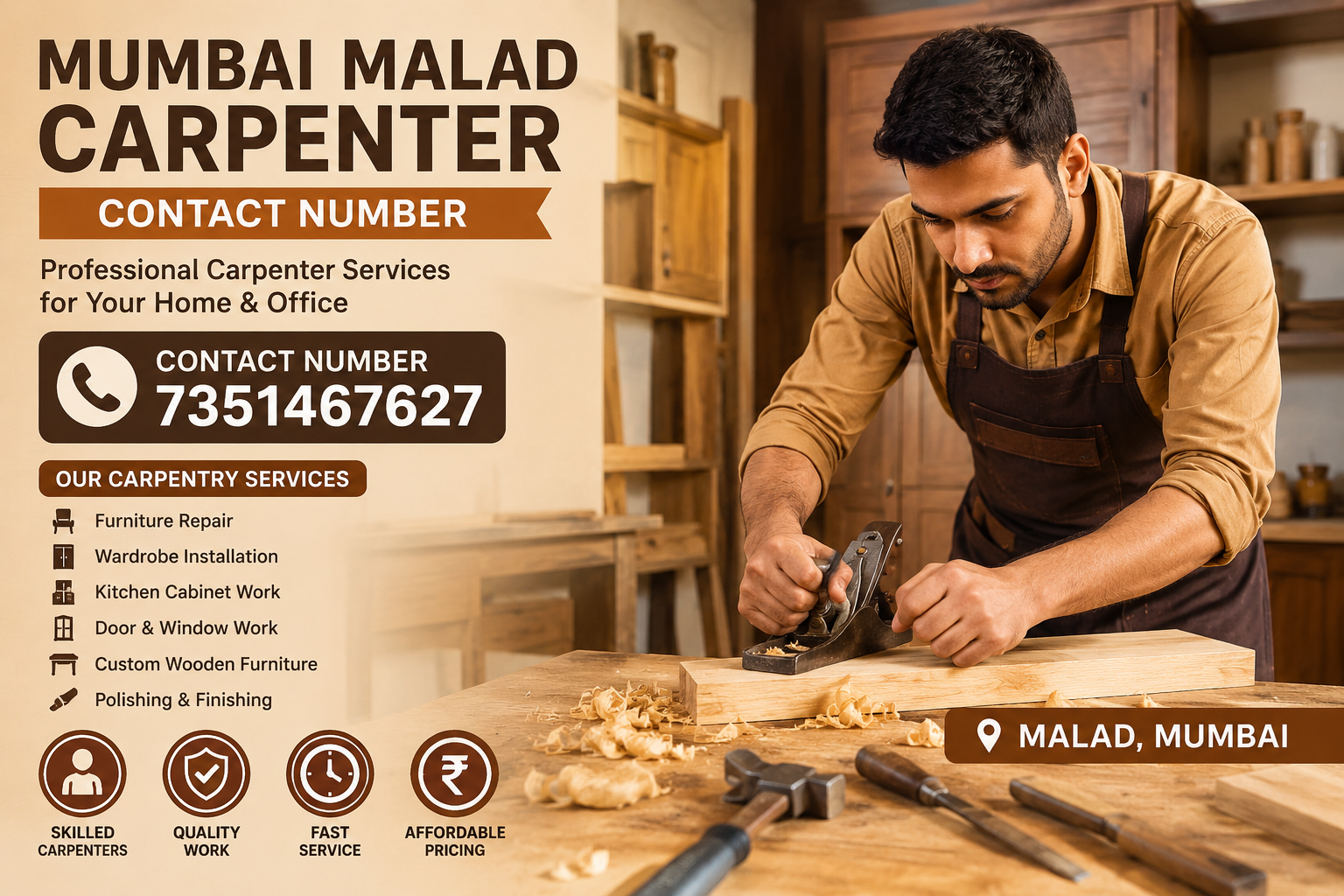 Mumbai Malad Carpenter Contact Number –  7351467627